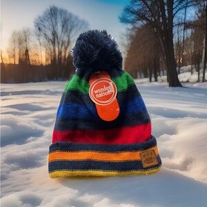 Wonder Nation Kids Knit Beanie Hat & Mittens Set MVP Pom One Size